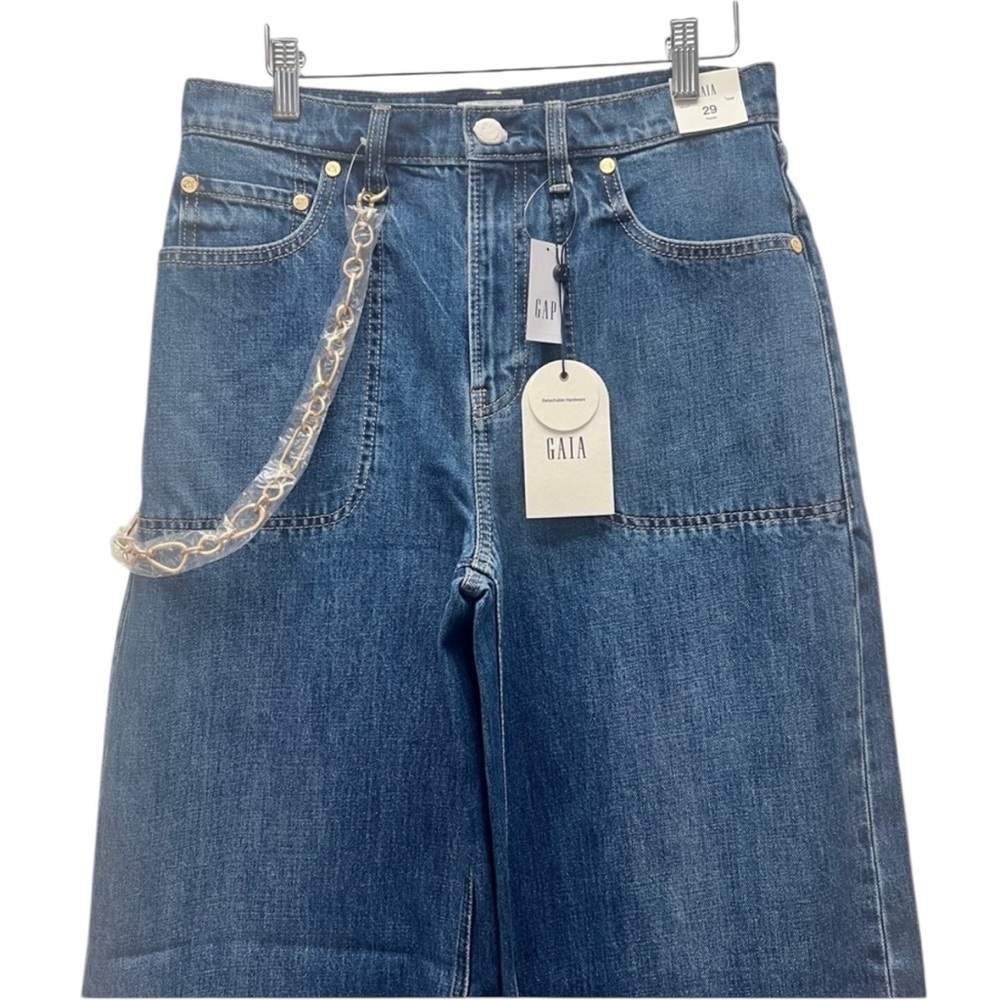 NWT Gap x Cult Gaia High Rise Stride Chain Jeans in Blue Size 28 - Picture 4 of 10